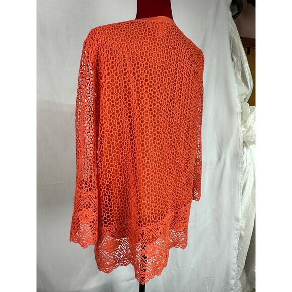 Womens XL extra large orange tunic top lined crocheted lace long sleeve EUC - Picture 3 of 9